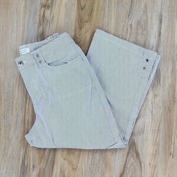 🔹️Christopher & Banks Gray Striped Seersucker Cropped Pants Size 6/28 - Picture 1 of 11